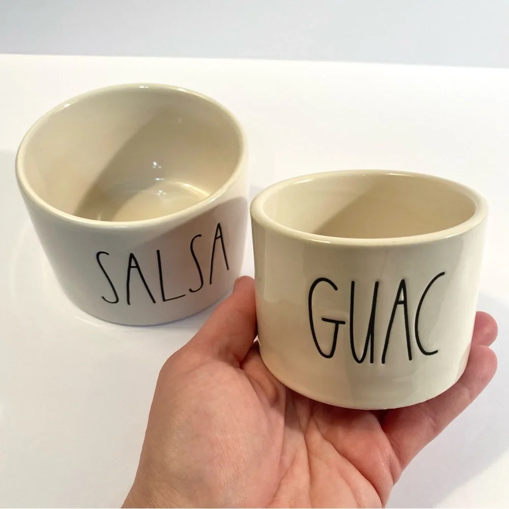 Rae Dunn SALSA and GUAC Ceramic Pottery Serving Bowl Set Party Appetizer Dishes
